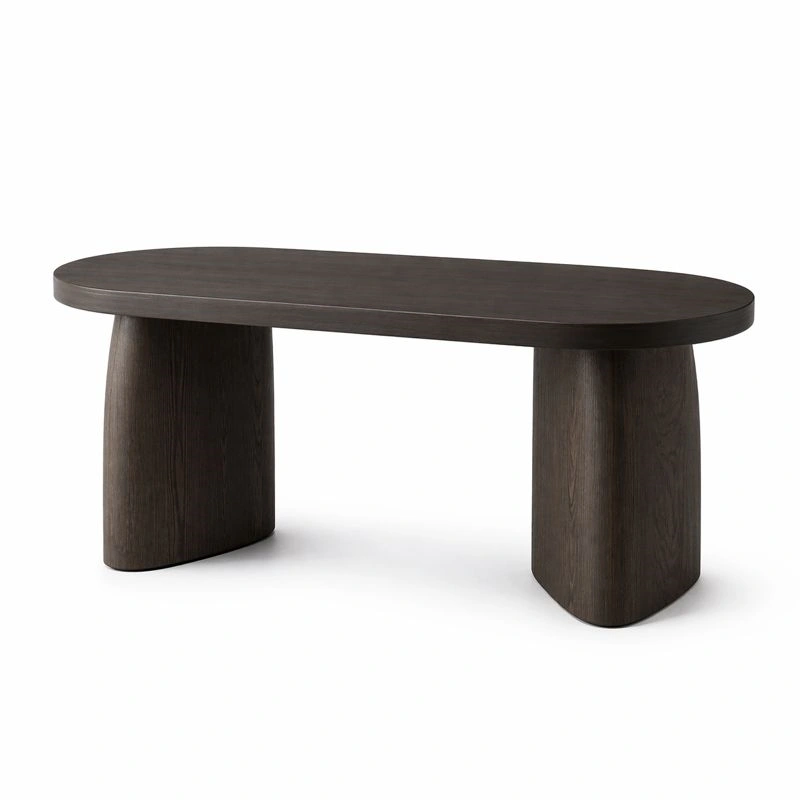 Mesa de comedor ovalada minimalista madera oscura-merulyn